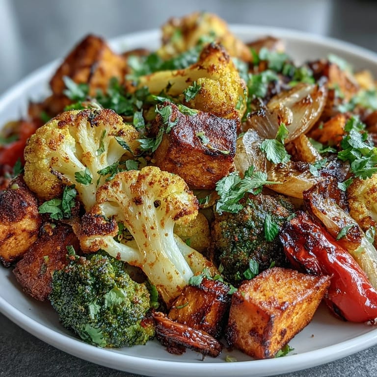 Savory anti-inflammatory turmeric roasted vegetables, glistening with olive oil and ready to enjoy.