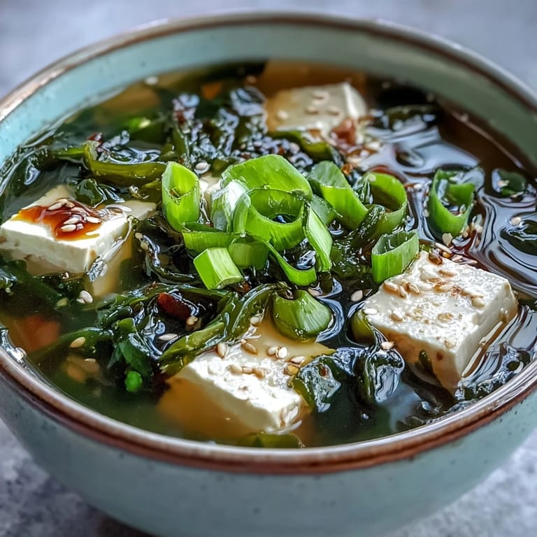 Healthy Wakame Soup served as a light appetizer, garnished with sesame seeds and scallions for an authentic Japanese meal.