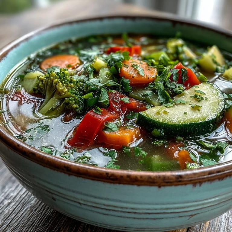 Fragrant Ginger Vegetable Soup simmering in a pot, featuring fresh ginger, garlic, and crisp bell peppers.