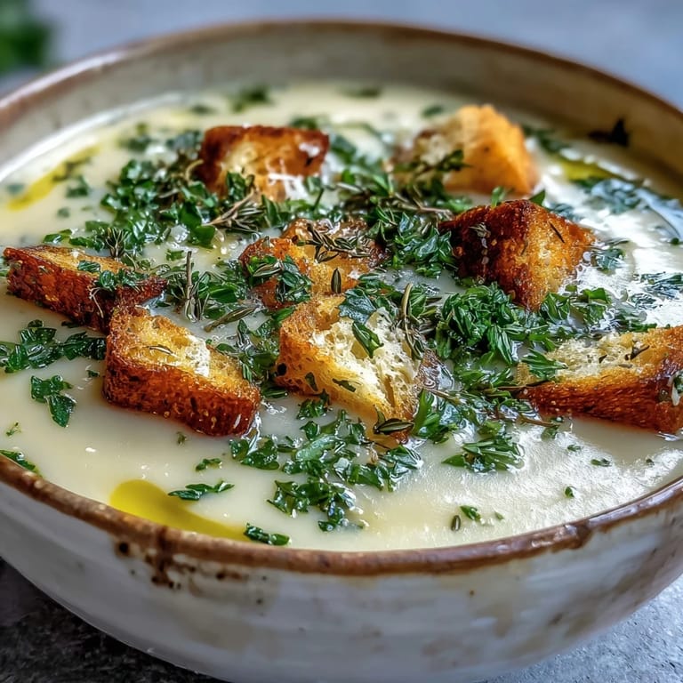 Garlic and Herb Soup served with gluten-free bread and a sprinkle of Parmesan.