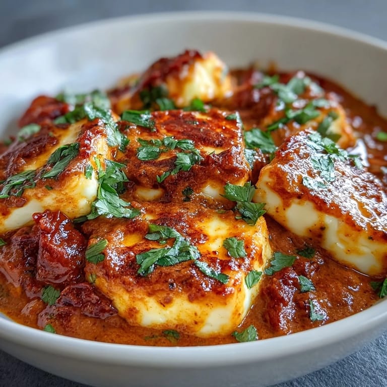 This easy Creamy Halloumi and Tomato Curry is served hot alongside fluffy basmati rice.