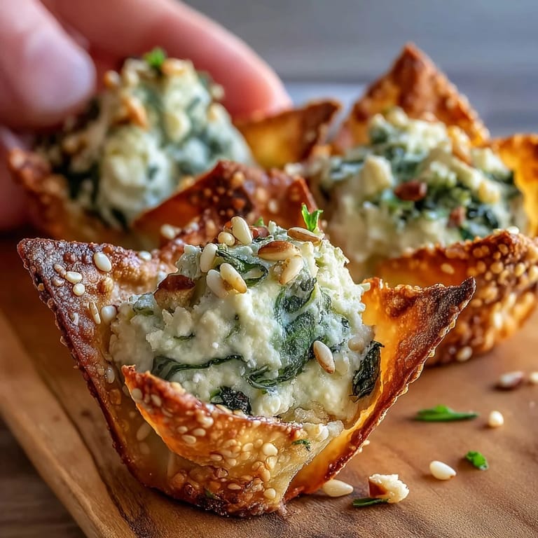 Freshly baked Mediterranean Spinach and Feta Cheese Crisps are arranged on a white plate, garnished with sesame seeds and a vibrant lemon wedge.
