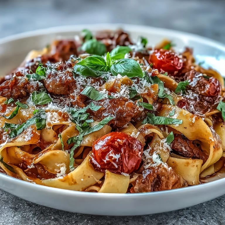 Savory Italian Drunken Noodles tossed with shrimp, onion, and garlic in a bold red wine tomato sauce, finished with herbs.