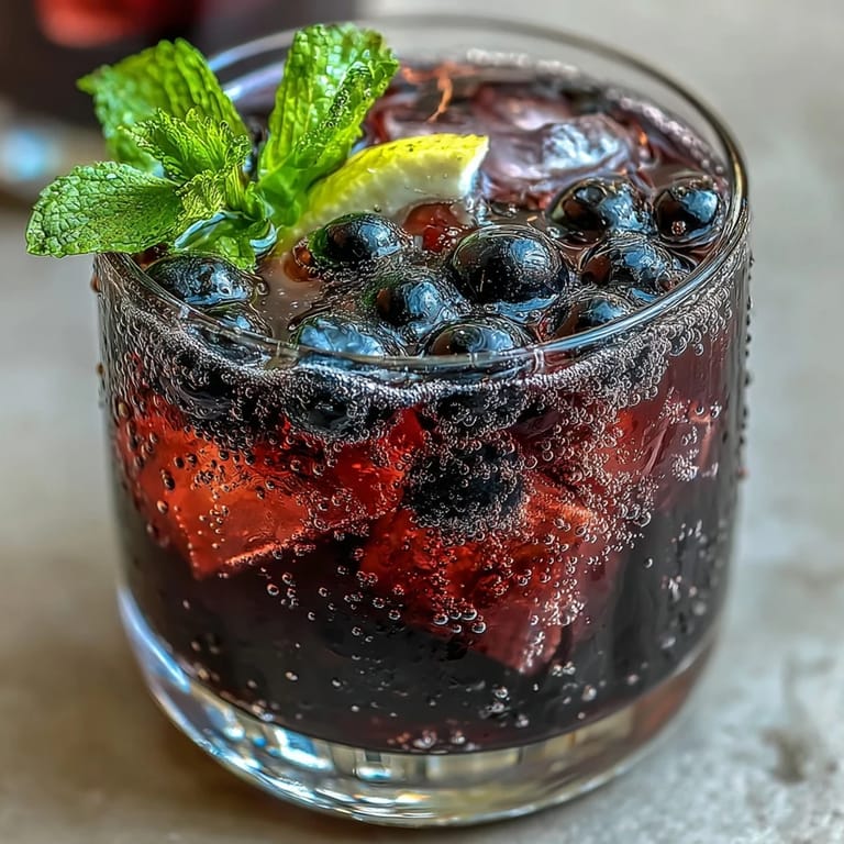 A refreshing pitcher of Black Currant It Berry Celebration Drink garnished with mint leaves, ready to serve at a summer party.