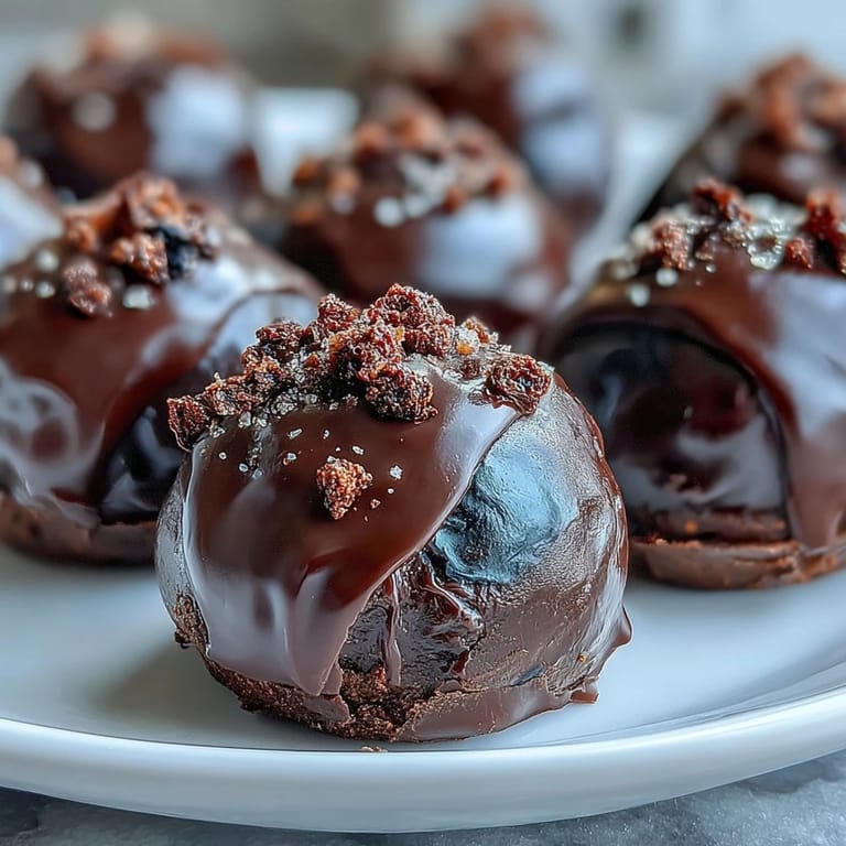 Rich Black Currant Chocolate Truffles with crushed freeze-dried fruit garnish arranged neatly on a tray.