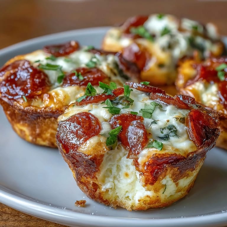 Top view of High-Protein Pepperoni Breakfast Cups on a plate, garnished with fresh parsley, pizza sauce for dipping, and a side of sliced avocado.  