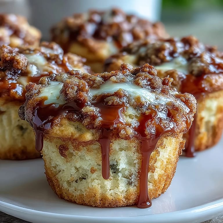 Golden bakery-style Caramel Cream Cheese Swirl Muffins with moist banana crumb and a rich cream cheese swirl topping.