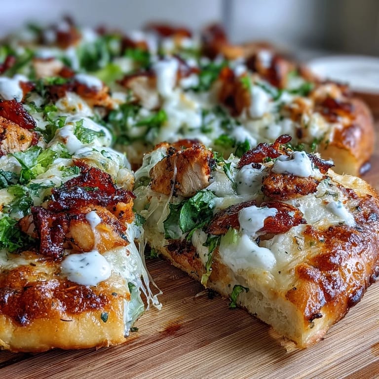 Four hot Garlic Naan Chicken Caesar Pizzas on a rustic wooden board, perfect for a weeknight family dinner.