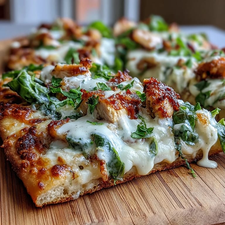 Freshly baked Garlic Naan Chicken Caesar Pizzas featuring gooey cheese and crunchy romaine for a fusion meal.