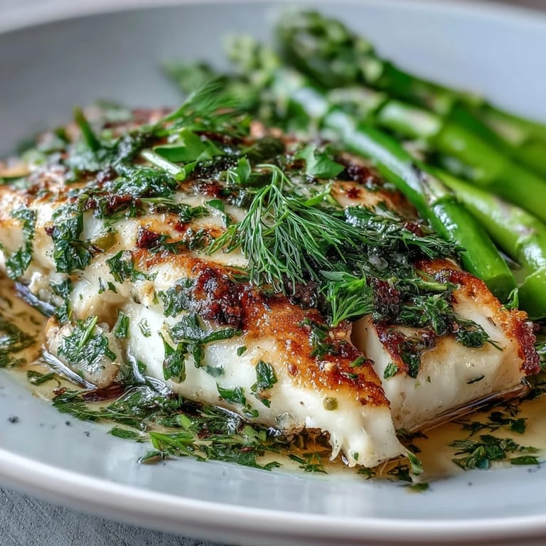 Oven-baked tilapia with zesty lemon-herb marinade, paired with bright green steamed asparagus. A delicious, low-carb main dish for two.