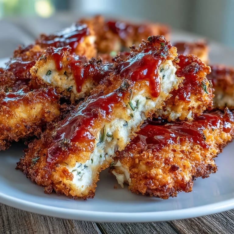 Golden almond flour-crusted chicken tenders drizzled with buttery buffalo sauce, paired with crunchy celery and tangy ranch for a low-carb delight.