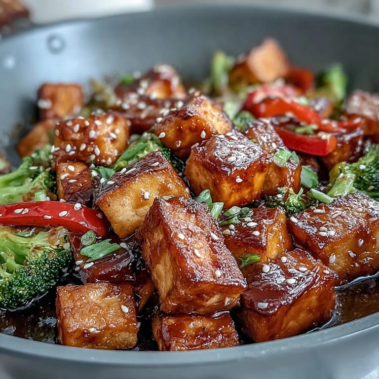 Golden tofu and crisp vegetables tossed in rich teriyaki glaze for a flavorful plant-based sheet pan dinner.