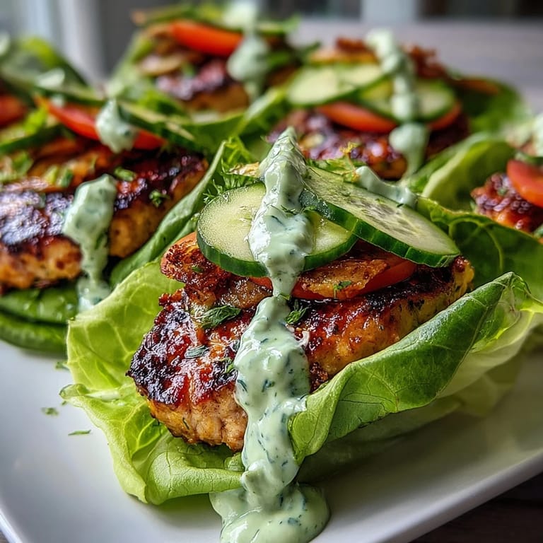 Juicy ground turkey patties served in lettuce wraps and drizzled with homemade avocado ranch for a healthy, gluten-free burger meal.  