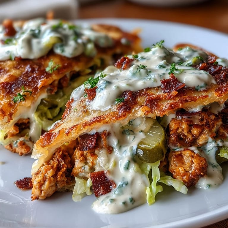 Flavor-packed dill pickle ranch chicken tacos with crispy cheese shells, fresh cabbage, and zesty pickle brine drizzle.