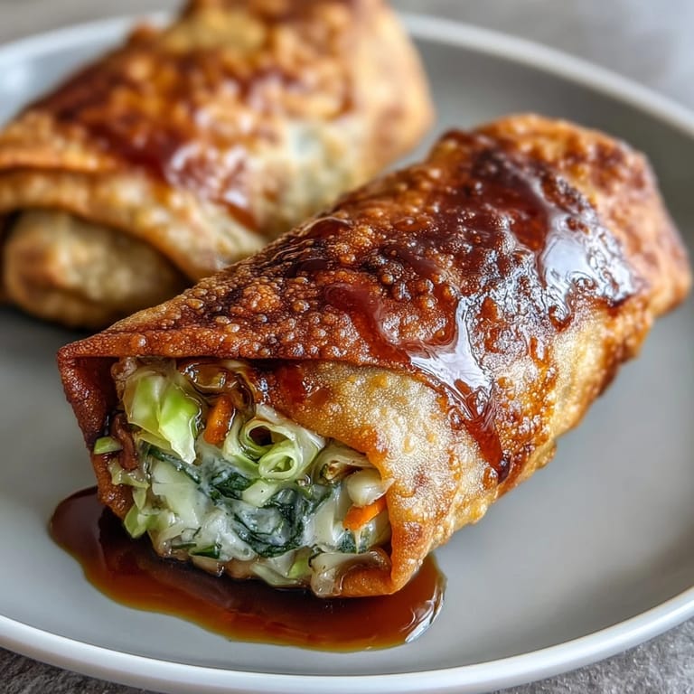 Golden-brown egg rolls packed with colorful vegetables, paired with a sweet and savory soy-ginger dipping sauce for an Asian-inspired appetizer.  