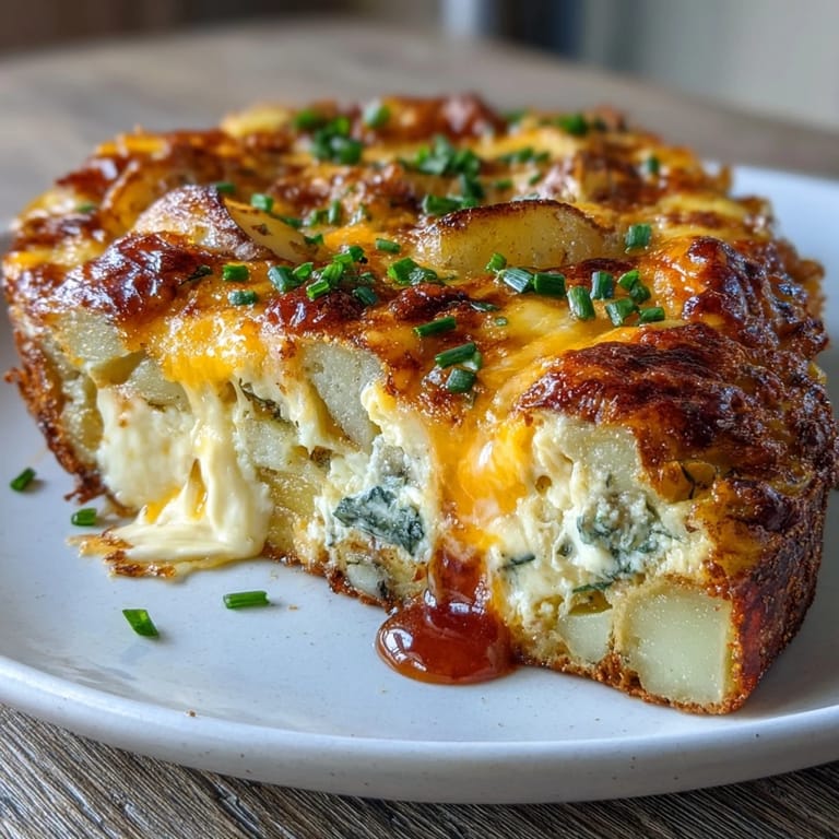 Fluffy egg frittata loaded with tender potatoes, fresh spring onions, and melted cheddar—ideal for weekend breakfast or quick lunch.