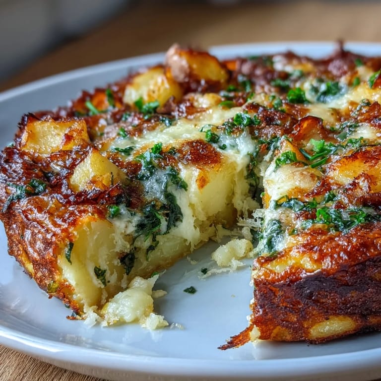 Oven-baked spring onion potato frittata with gooey cheddar cheese, offering a satisfying vegetarian meal any time of day.