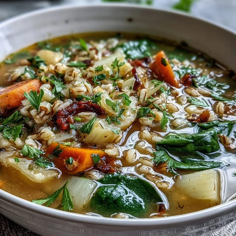 Hearty and wholesome, this barley vegetable soup is packed with parsnips, carrots, and cabbage for a nourishing meal.  