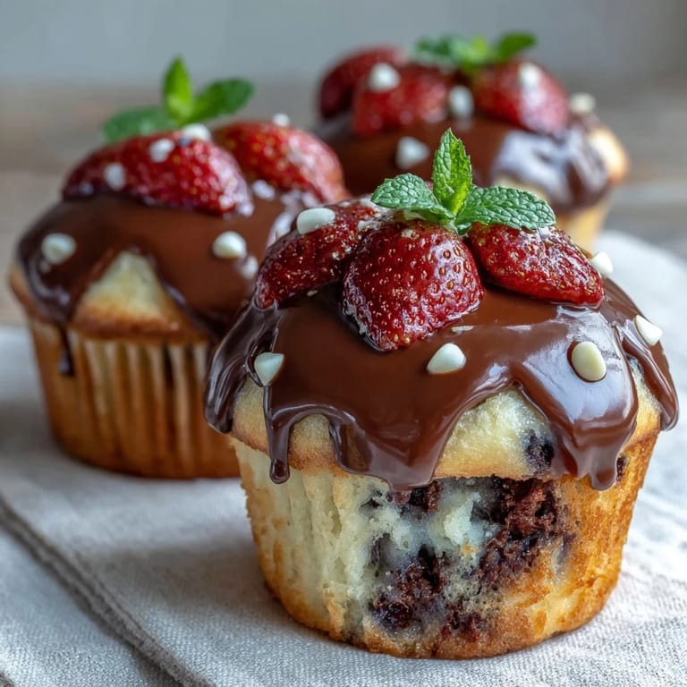 Warm strawberry muffins bursting with ripe berries and creamy white chocolate chips, perfect for breakfast or an afternoon snack.