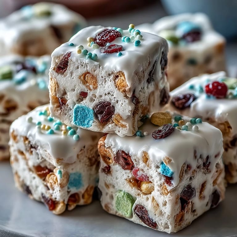 Colorful St. Patrick's Day dessert platter featuring Lucky Charms bark, green fruits, and chocolate coins for festive fun.