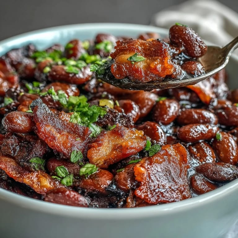 2. Tender navy beans baked in a sweet molasses and ketchup sauce, studded with savory bacon and diced vegetables for a classic barbecue side.