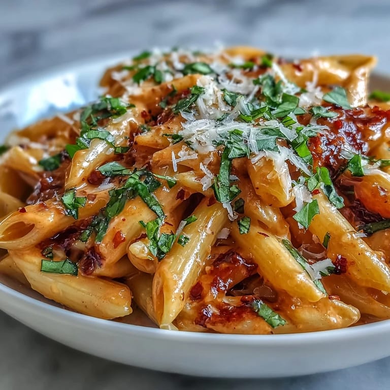 Velvety pink sauce generously coats al dente pasta in this Viral Pink Sauce Pasta dish.
