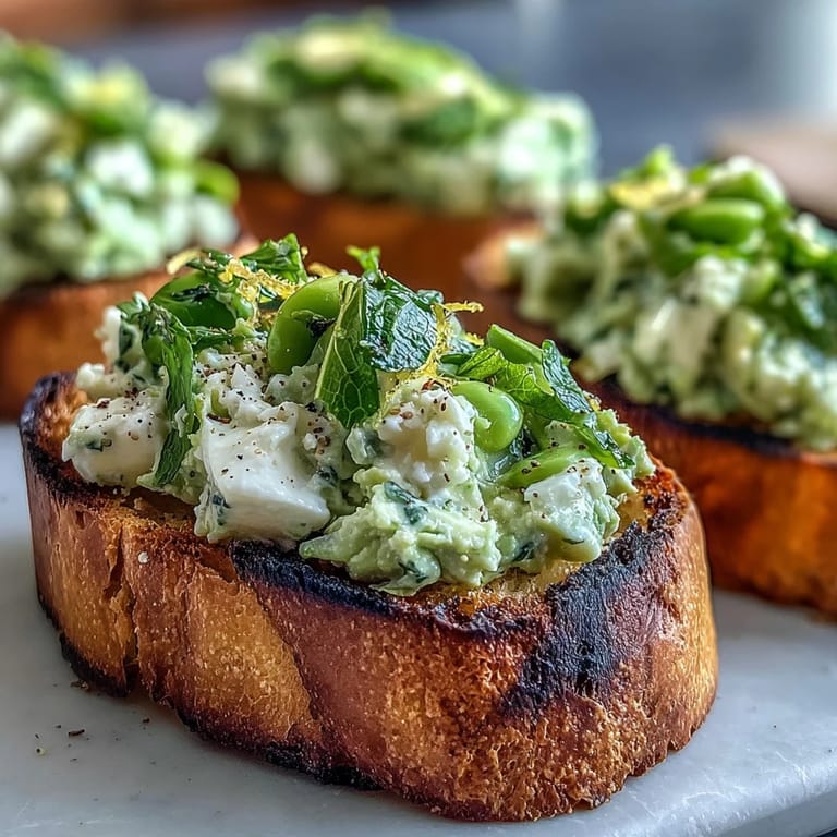 Bright Fava Bean and Mint Bruschetta, perfect for a light, flavorful starter.