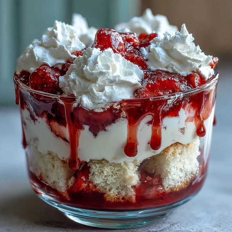 Beautifully presented Strawberry Shortcake Trifle with fresh fruit and creamy layers.