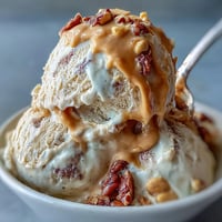Creamy 4-ingredient peanut butter banana ice cream ready to serve.