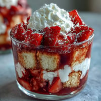 Layers of fluffy cake, cream, and strawberries in a Strawberry Shortcake Trifle.