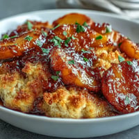 Golden peach cobbler with puffy biscuit topping, a warm Southern dessert.